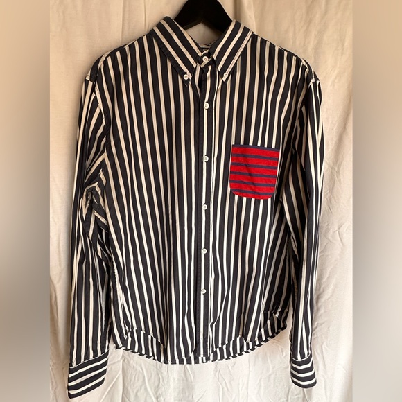 Band Of Outsiders Other - Band Of Outsiders Black and White Striped Button-Down Shirt with Red Pocket